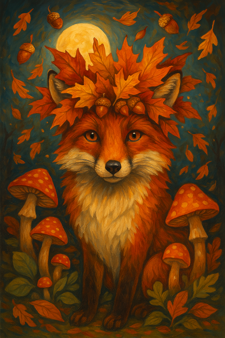 Fox with Autumn Leaves and Mushrooms (Diamond Painting) Diamond Painting kit