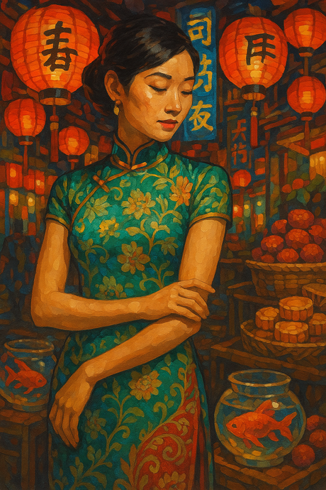 Woman in Cheongsam with Lanterns (Diamond Painting) Diamond Painting kit