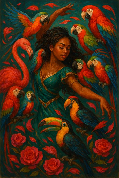 Afro-Caribbean Woman with Tropical Birds (Diamond Painting) Diamond Painting kit