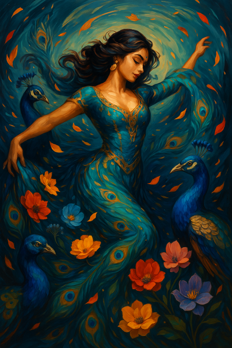 Indian Woman in Peacock Dance (Diamond Painting) Diamond Painting kit