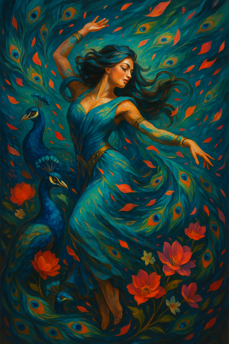 South Asian Beauty in Peacock Whirl (Diamond Painting) Diamond Painting kit