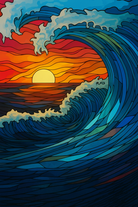 Stained Glass Sunset Wave (Diamond Painting) Diamond Painting kit