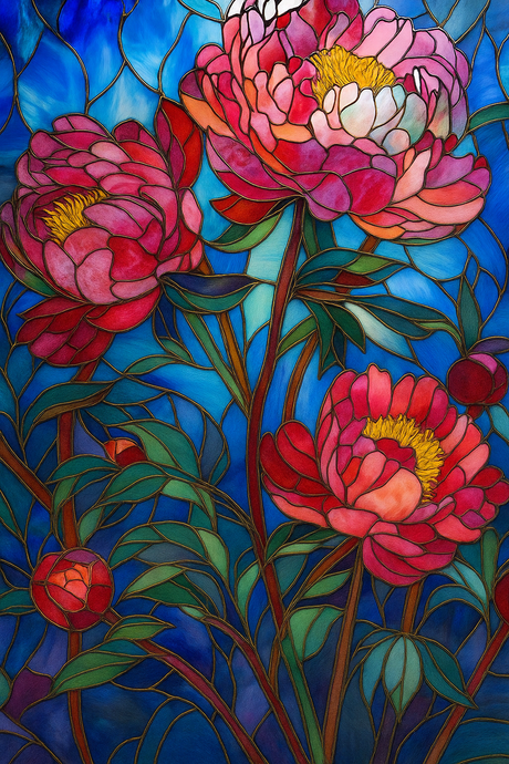 Stained Glass Radiant Peonies (Diamond Painting) Diamond Painting kit