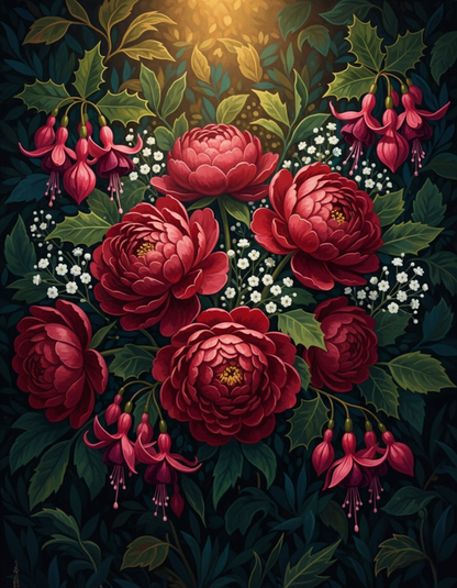 Deep Red Peonies & Fuchsia