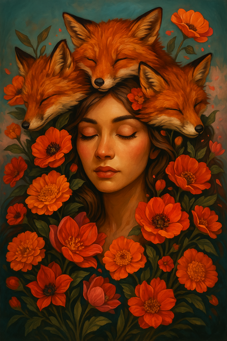 Crowned by Foxes, Rooted in Flowers (Diamond Painting) Diamond Painting kit