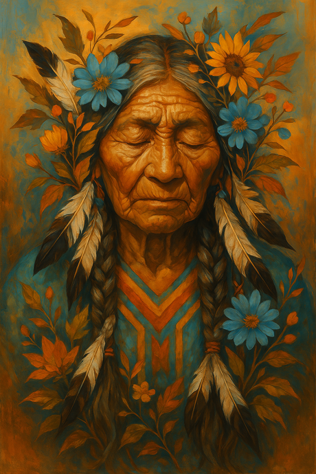 Native Elder in Sacred Bloom (Diamond Painting) Diamond Painting kit