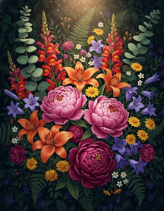 Peony and Lily Forest Bloom