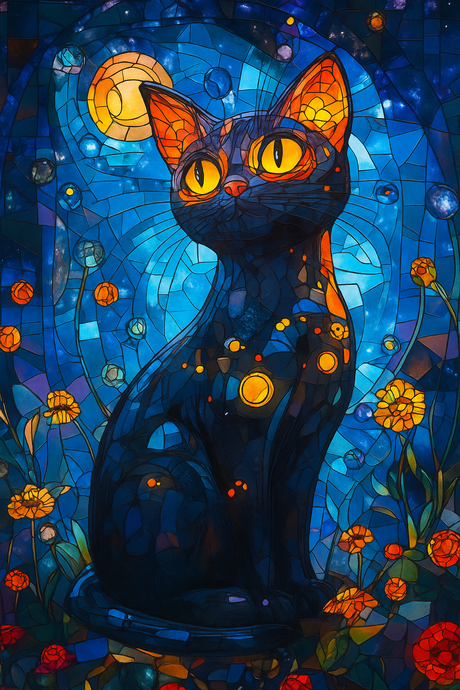 Stained Glass Lunar Cat (Diamond Painting) Diamond Painting kit