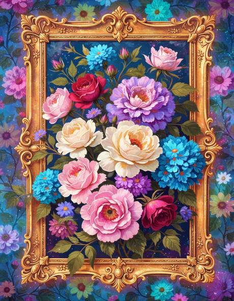 Floral Portrait, Gold Frame (Diamond Painting) Diamond Painting kit