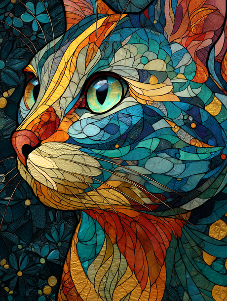 Stained Glass Aurora Cat (Diamond Painting) Diamond Painting kit
