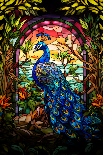 Stained Glass Vibrant Peacock