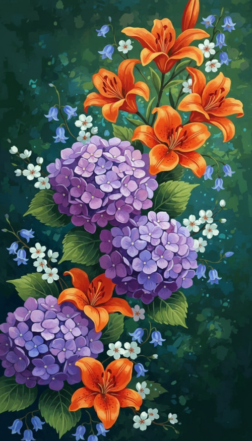Hydrangea and Orange Lilies