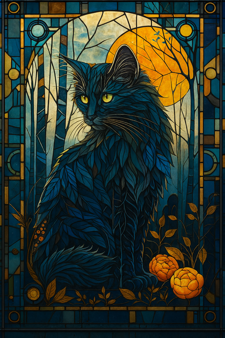 Stained Glass Moonlit Cat (Diamond Painting) Diamond Painting kit