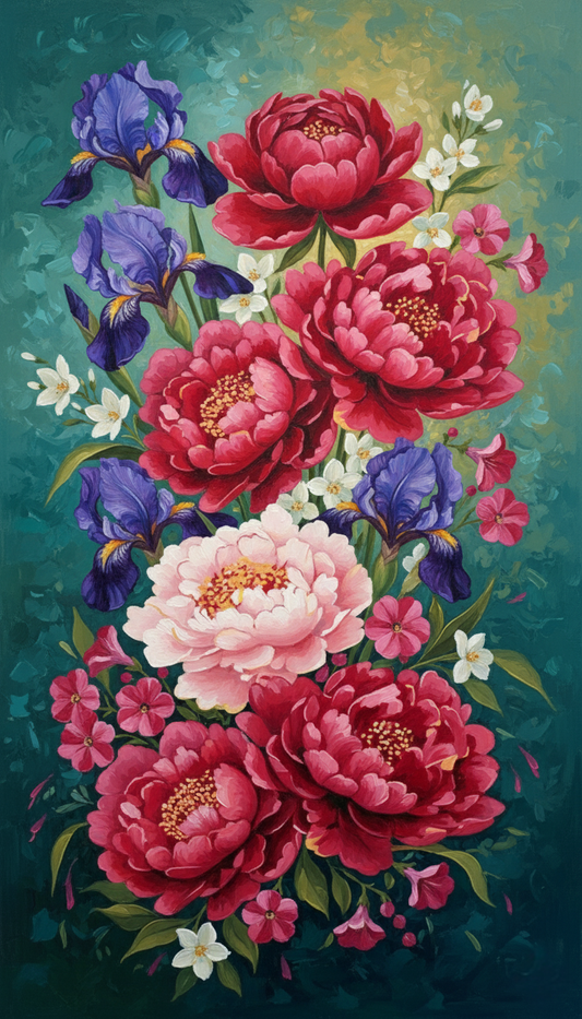 Peony & Iris, Red and Purple
