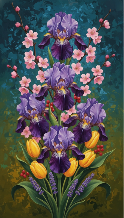 Purple Irises, Spring Bouquet