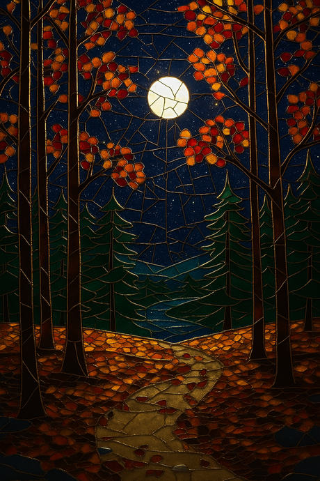 Stained Glass Moonlit Forest Path (Diamond Painting) Diamond Painting kit