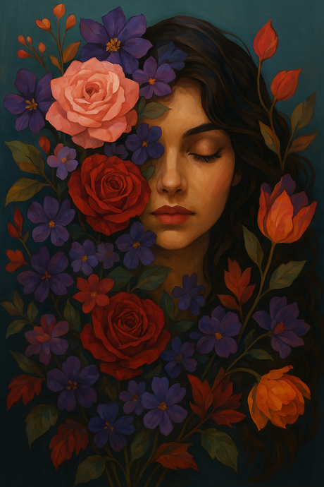 Woman with Floral Cascade (Diamond Painting) Diamond Painting kit