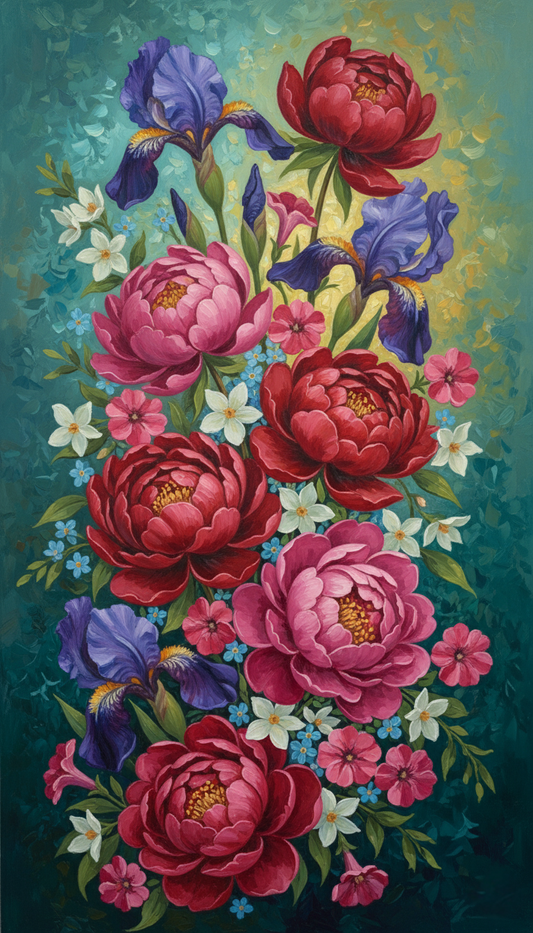 Peonies & Irises Rich Bloom