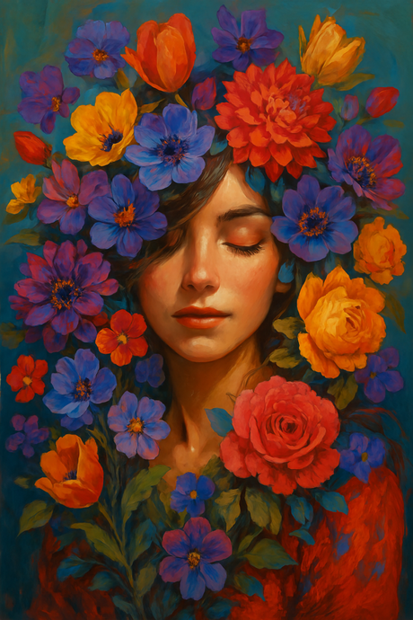 Lady Surrounded by Wild Flowers (Diamond Painting) Diamond Painting kit