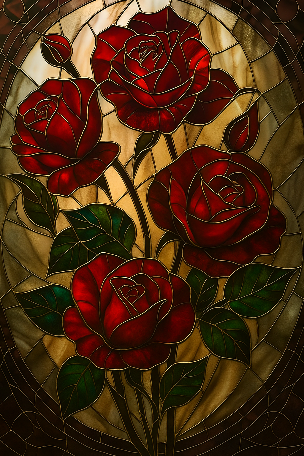 Stained Glass Crimson Roses