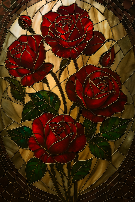 Stained Glass Crimson Roses (Diamond Painting) Diamond Painting kit