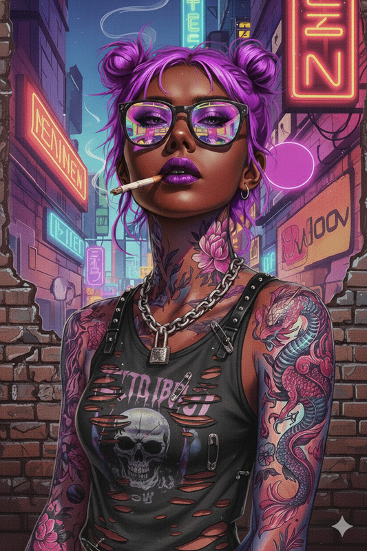Purple-Haired Punk with Neon