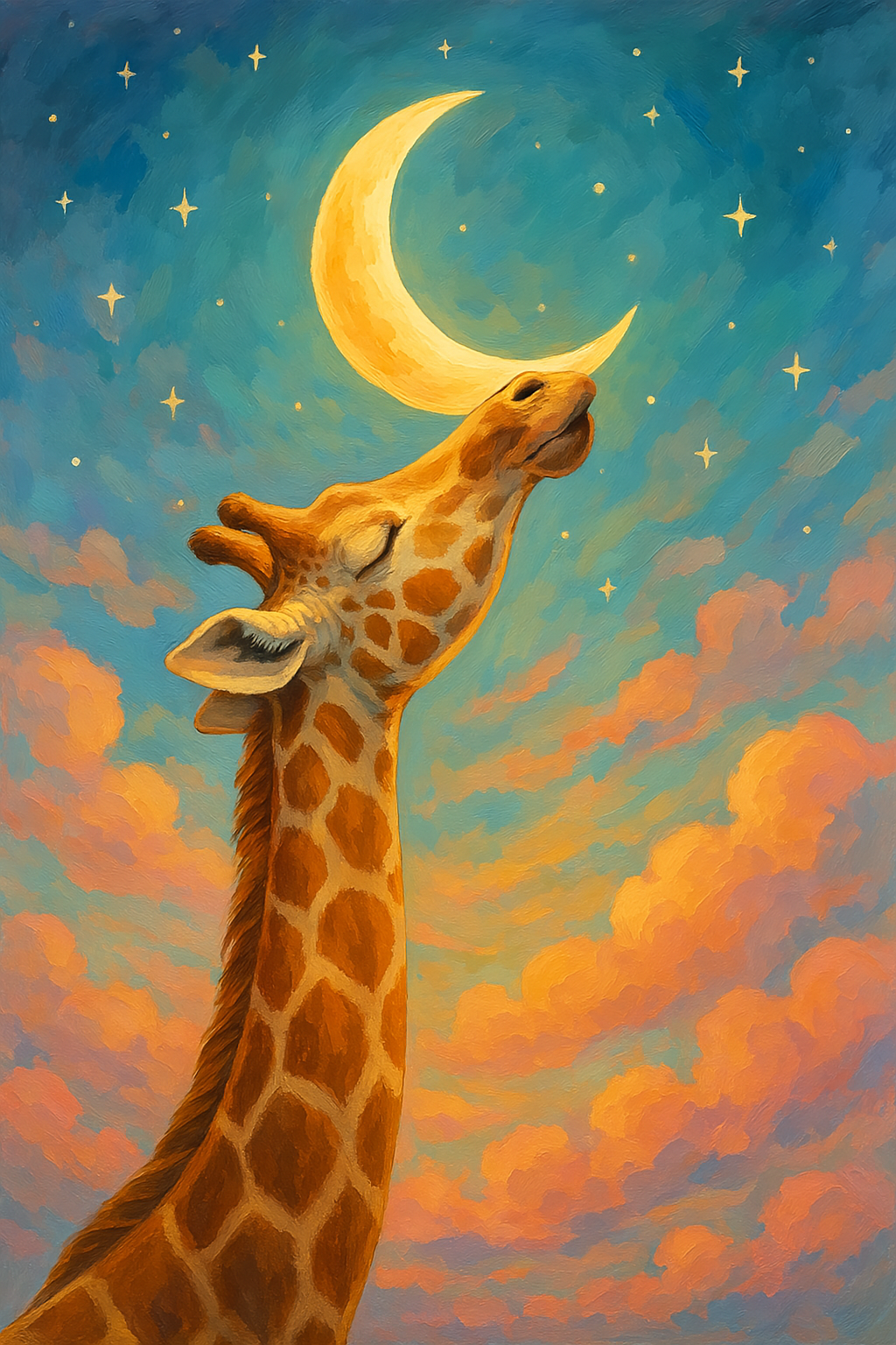 Giraffe Kissing the Moon