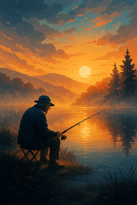 Fisherman by golden lake (Diamond Painting) Diamond Painting kit
