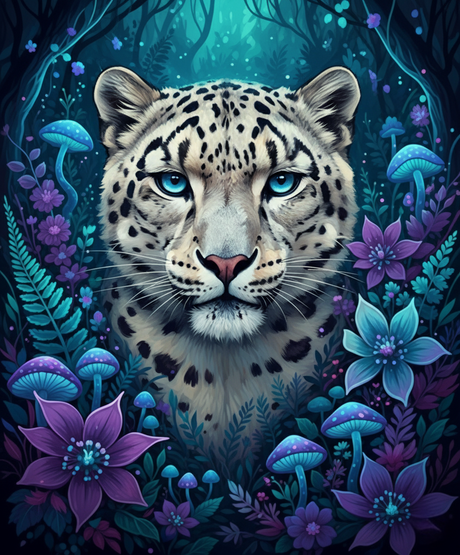 Leopard, Blue Eyes & Mushrooms (Diamond Painting) Diamond Painting kit