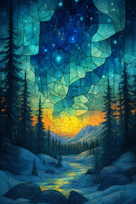 Stained Glass Northern Lights Valley (Diamond Painting) Diamond Painting kit