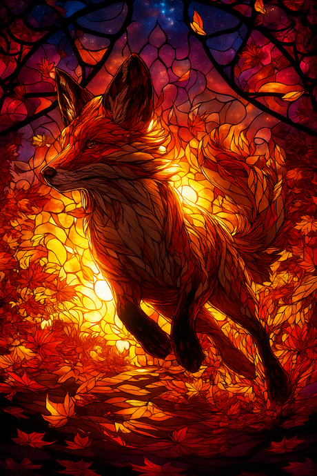 Stained Glass Radiant Fox at Dawn (Diamond Painting) Diamond Painting kit
