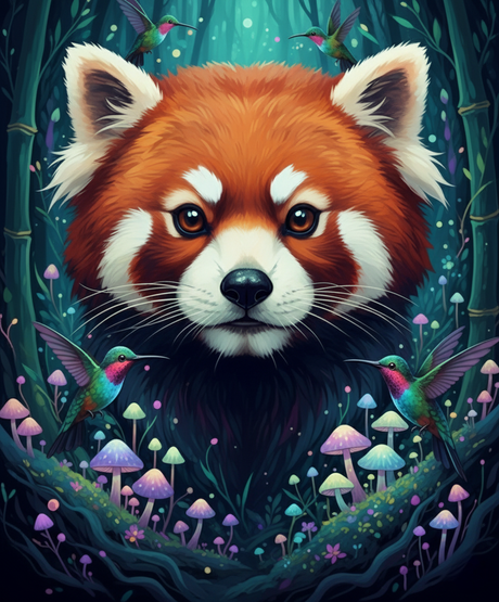 Forest Panda, Magic Mushrooms (Diamond Painting) Diamond Painting kit