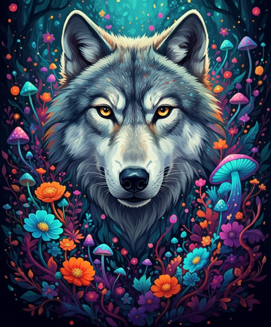 Wolf and Flower Wreath
