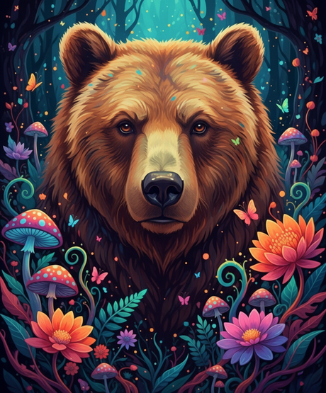 Grizzly Bear, Mushroom Forest (Diamond Painting) Diamond Painting kit