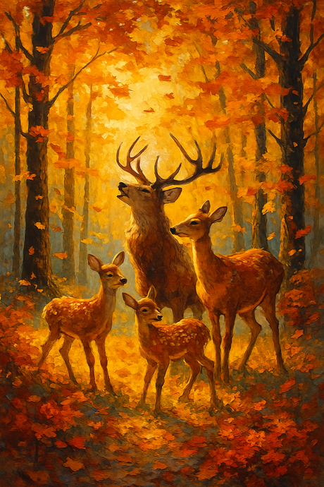 Deer family in autumn forest (Diamond Painting) Diamond Painting kit