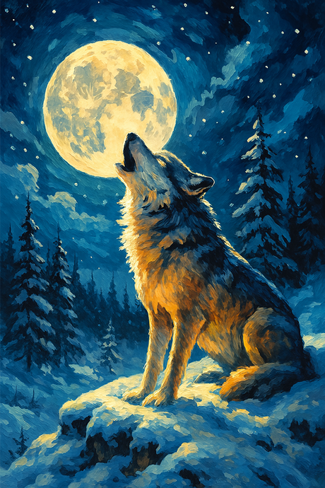 Wolf howling at the full moon (Diamond Painting) Diamond Painting kit