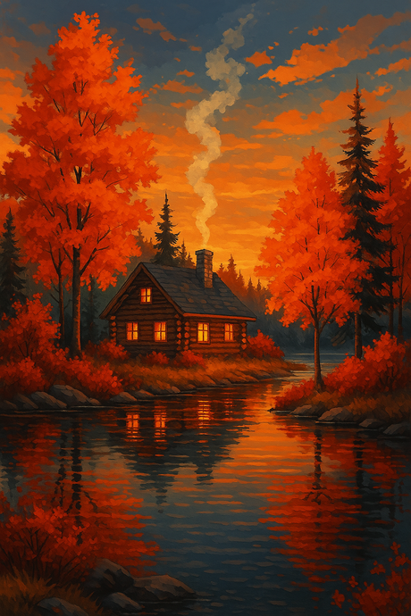 Cozy cabin in fall woods (Diamond Painting) Diamond Painting kit