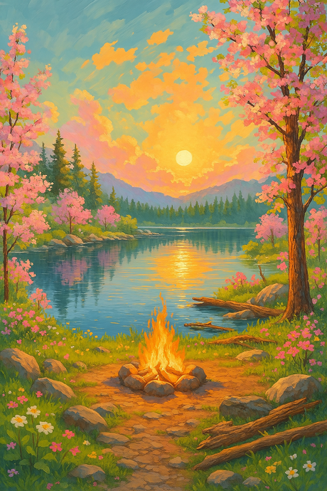 Cherry blossoms by the fire (Diamond Painting) Diamond Painting kit
