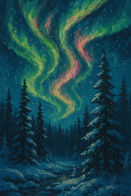 Aurora Dance In Winter Forest (Diamond Painting) Diamond Painting kit