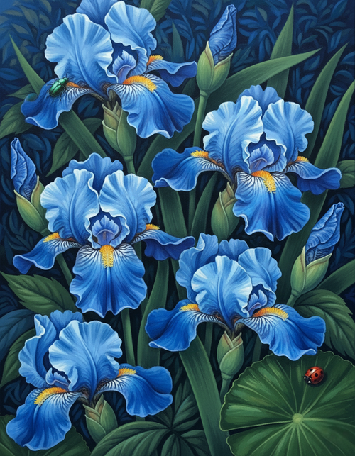 Blue Irises, Dark Foliage