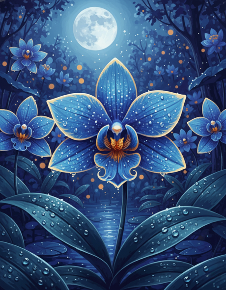 Blue Orchid Moonlit Forest (Diamond Painting) Diamond Painting kit