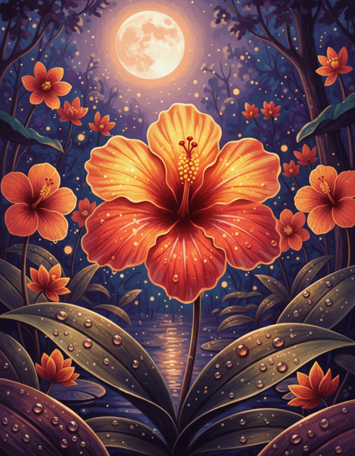 Hibiscus Under Full Moon