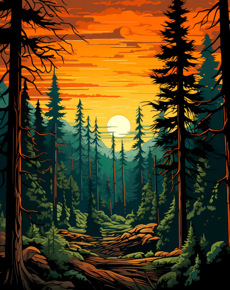 Deep Forest Sunset (Diamond Painting) Diamond Painting kit