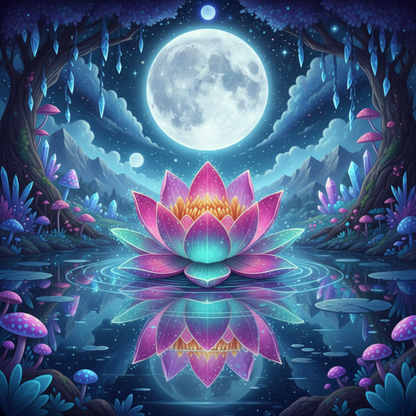 Moonlit Lotus and Crystals