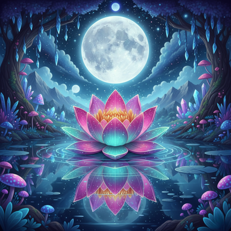 Moonlit Lotus and Crystals (Diamond Painting) Diamond Painting kit