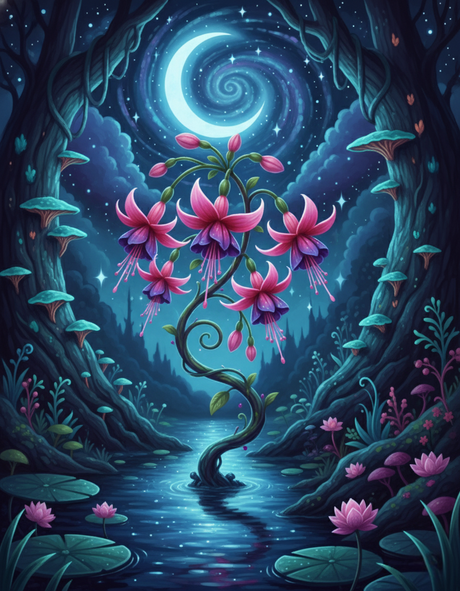 Fuchsia in Moonlight Forest (Diamond Painting) Diamond Painting kit