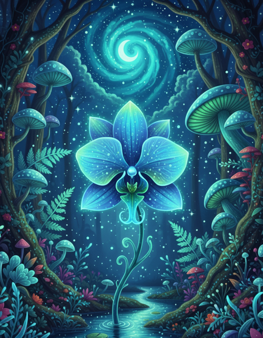 Luminous Flower in Mushroom Forest