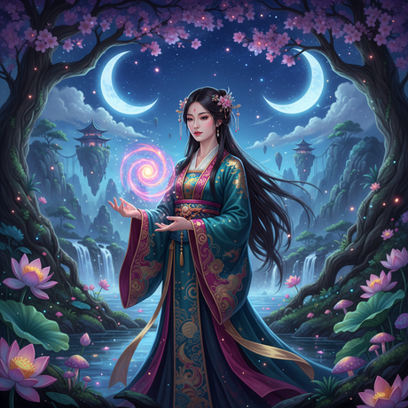 Celestial Sorceress, Dual Moons (Diamond Painting) Diamond Painting kit