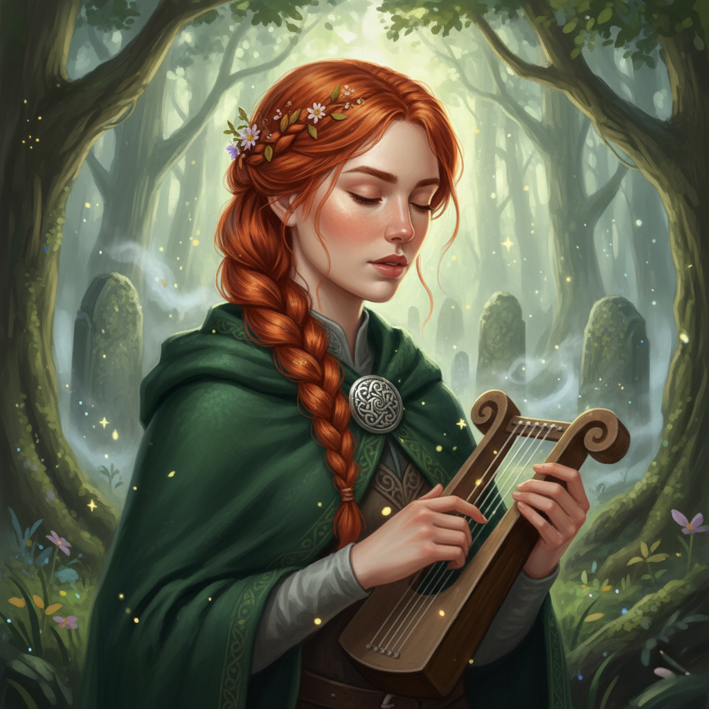 Celtic Musician in Forest