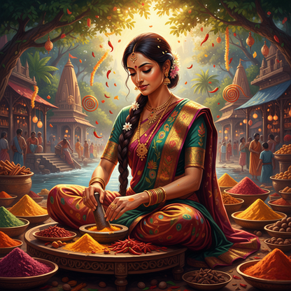 Woman Grinding Spices